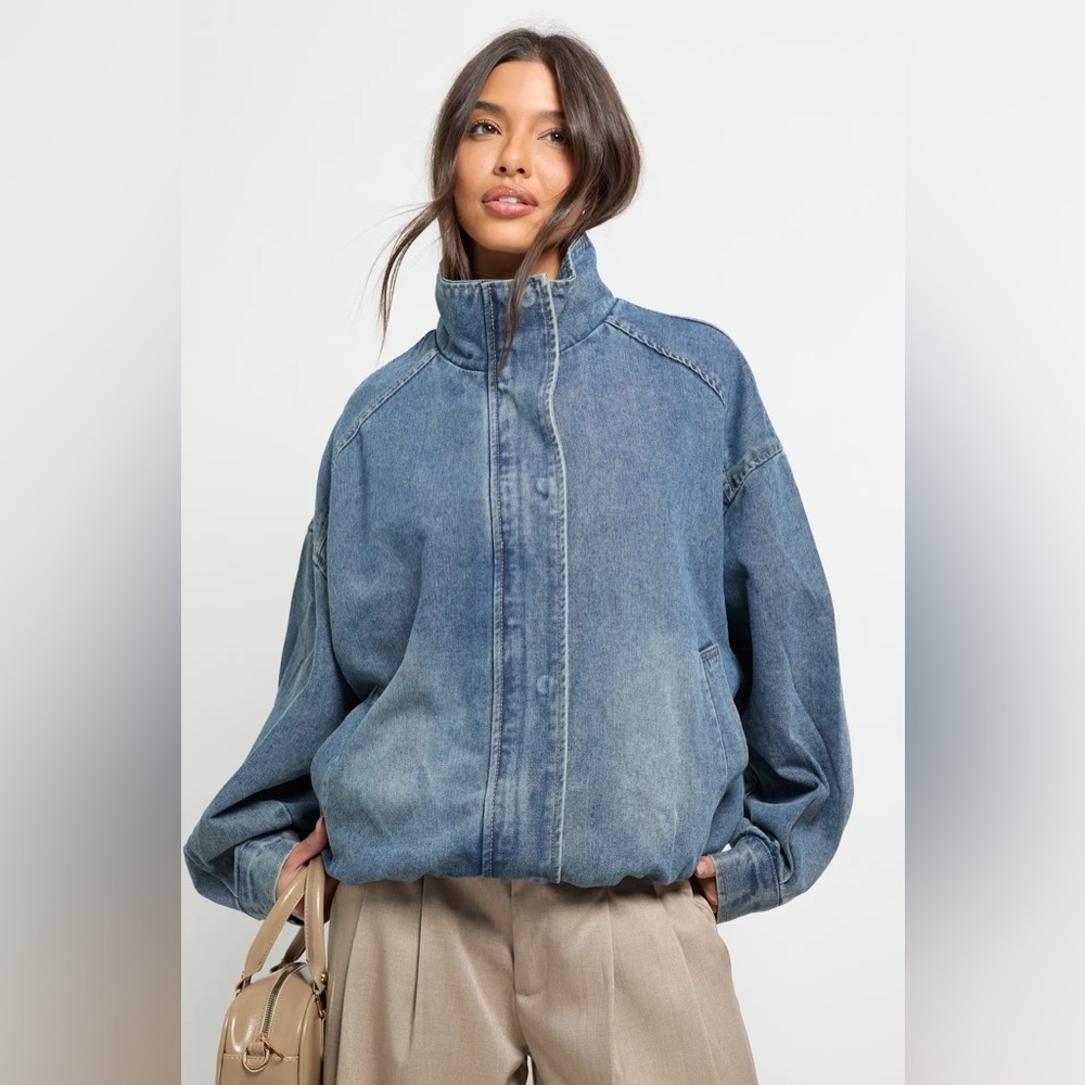 Denim Oversized Bomber Jacket